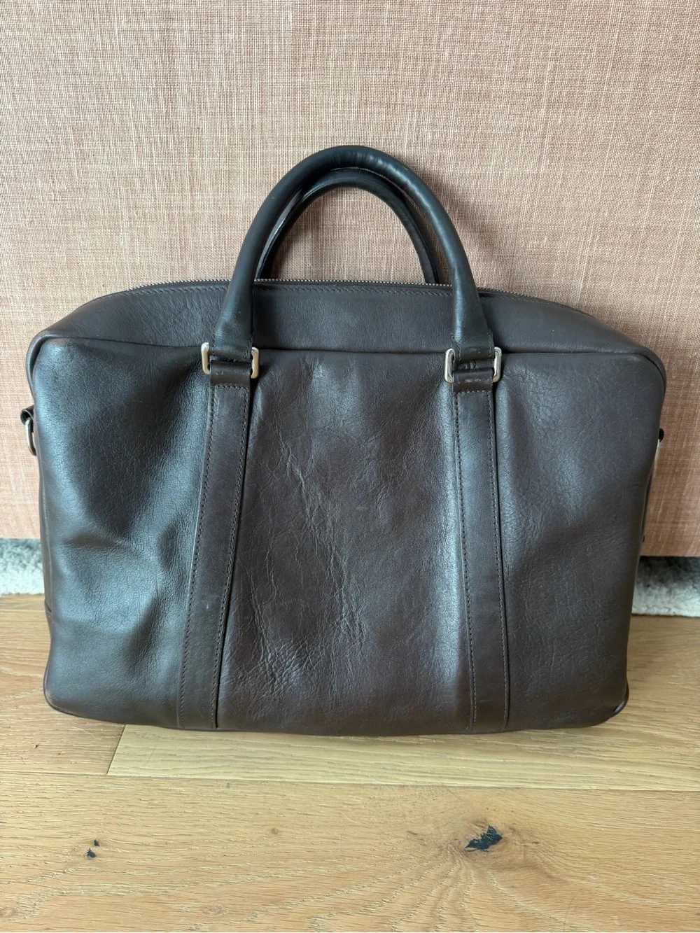 Shinola Dark Brown Leather Computer Briefcase with Detachable Strap